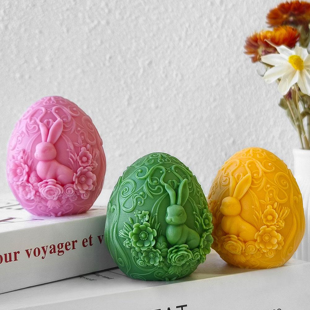 3D пасхальный кролик яйцо свеча силиконовая форма подарки ручной работы смоляная форма гипсовые украшения W4E0