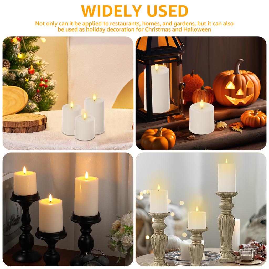 3Pcs LED Candle Lamp Flameless LED Flickering Pillar Waterproof Candle Home Decor Flickering Pillar for Bedroom Office Ornaments