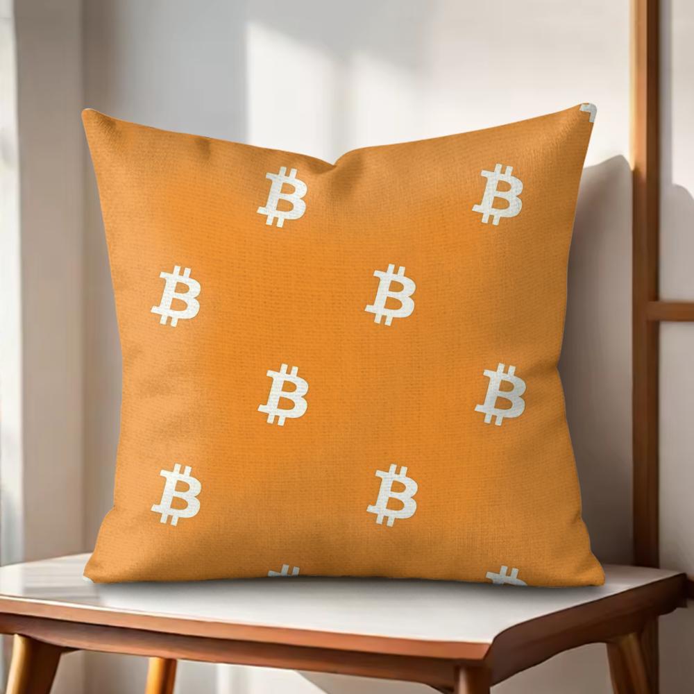 Classic BBitcoin Cushion Cover Natural Linen Organic Fabric DoubleSided Printing Couch Pillow Covers Home Decor