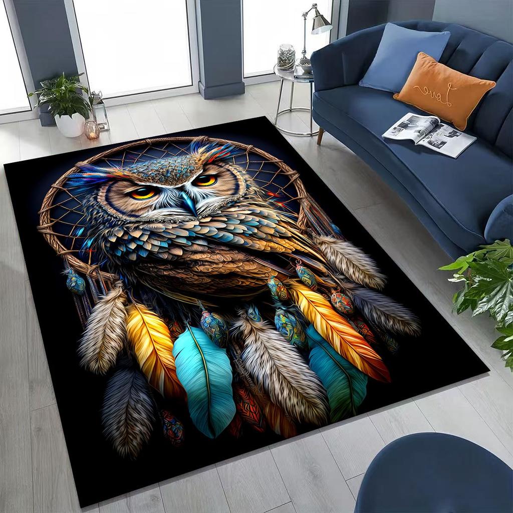 2026 New Mysterious Owl Colorful Cartoon Birds Rug for Bedroom Living Room Sofa Home Doormat Decor,Large Kid Non-slip Floor Mat