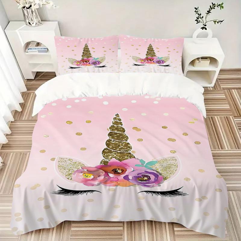 Unicorn Fantasy Glitter Art Print 3Pcs Bedding Setduvet Cover With 2 Bedropillowcase Home Birthday Gift
