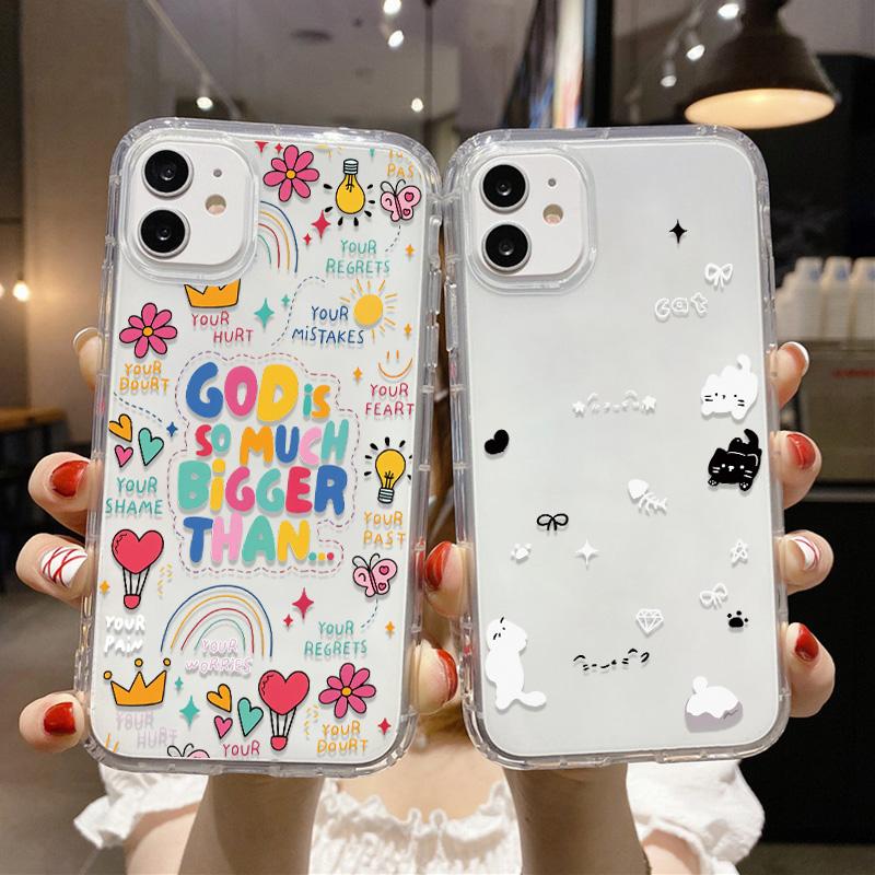 Милый Кавайный Кот Собака Наклейка Чехол для Телефона для iPhone 17 16 15 14 13 12 11 Pro Max Plus Корейский Стиль Ударопрочный Прозрачный Мягкий ТПУ Чехол