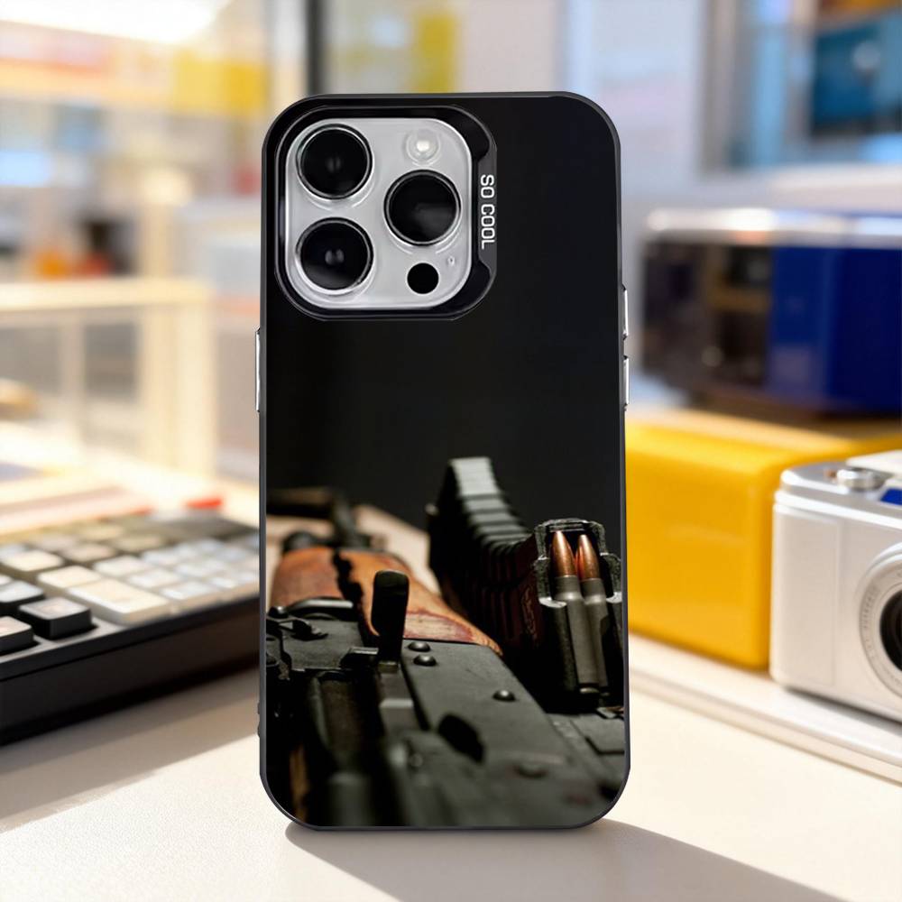 Gun AK47 Rifle M4A1 Cool For iPhone 17,16,15,14,13,12,11,Pro,Max,Plus,E,Air,Mini Anti Fall Black Matte Hard Bumper Phone Case