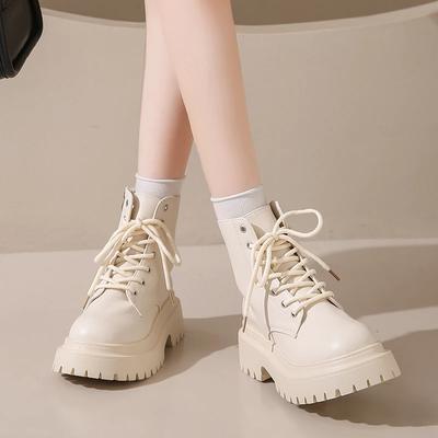 Модная обувь женская 2024 Ботильоны Женские Ботинки на Платформе Современные Ботинки Женские - на шнуровке Круглый Носок Средний Каблук Боковая Молния Большой Размер Женская Обувь