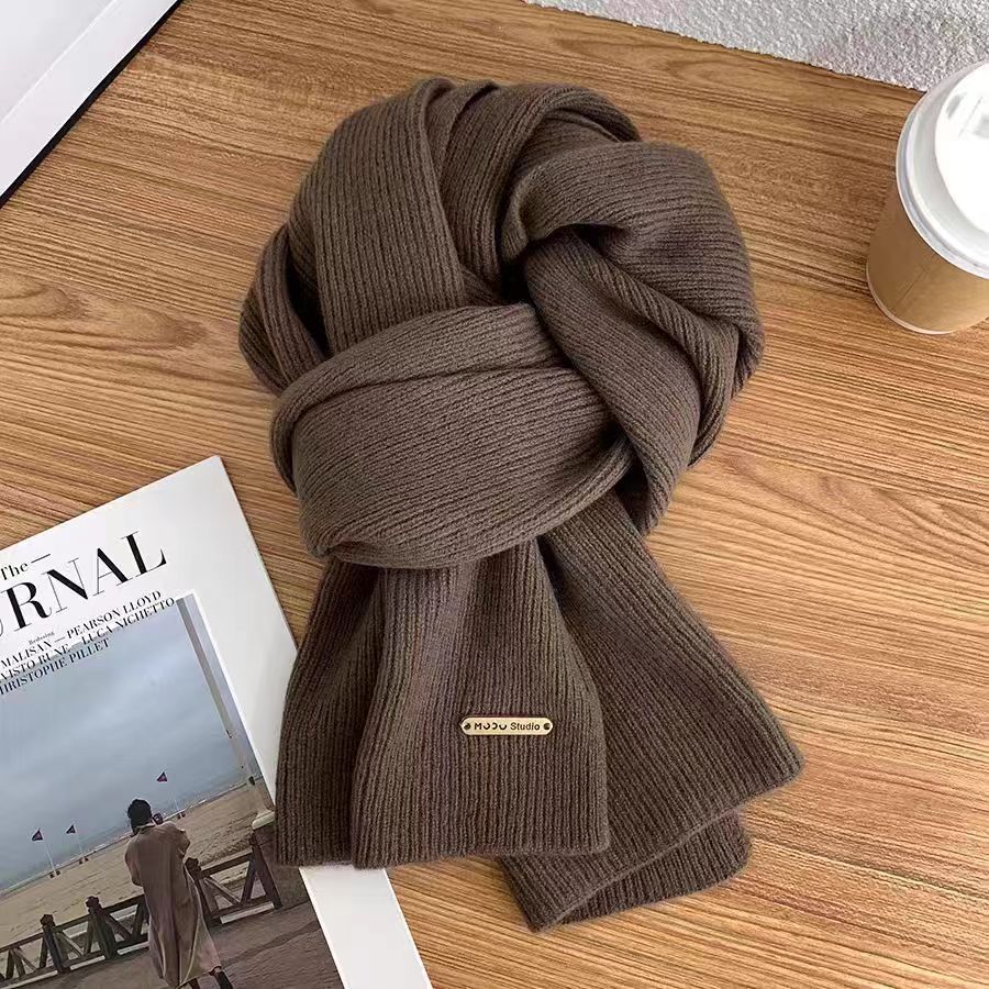 Women's Winter Knitted Scarf Solid Color Small Scarf Trendy Korean Thickened Warm Versatile Long Neck