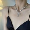 Fashion Bling Cross Pendant Necklaces Women Vintage Minimalist Pearl Necklace Clavicle Chain Punk Girl Luxury Clavicle Choker