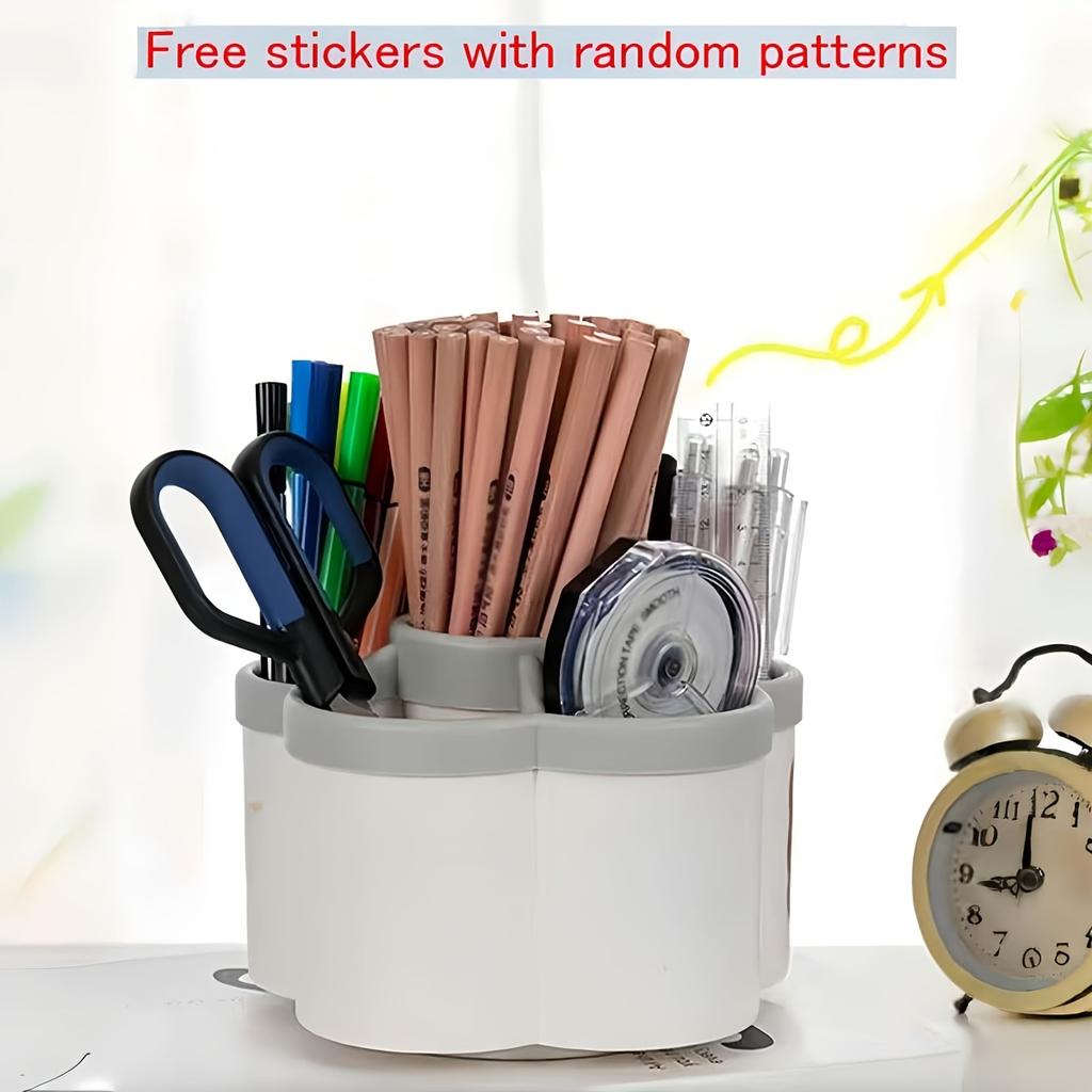 1pc 360-Degree Rotating Desktop Organizer with 6 Compartments - Durable Plastic Multi for Pens, Cosmetics & Stationery - Space-Saving Desk Organizer