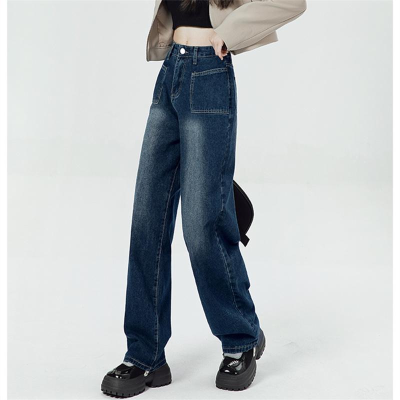Новая весенне-осенняя уличная одежда, широкие прямые корейские женские модные винтажные джинсовые брюки с высокой талией, женские свободные длинные джинсы в стиле Харадзюку