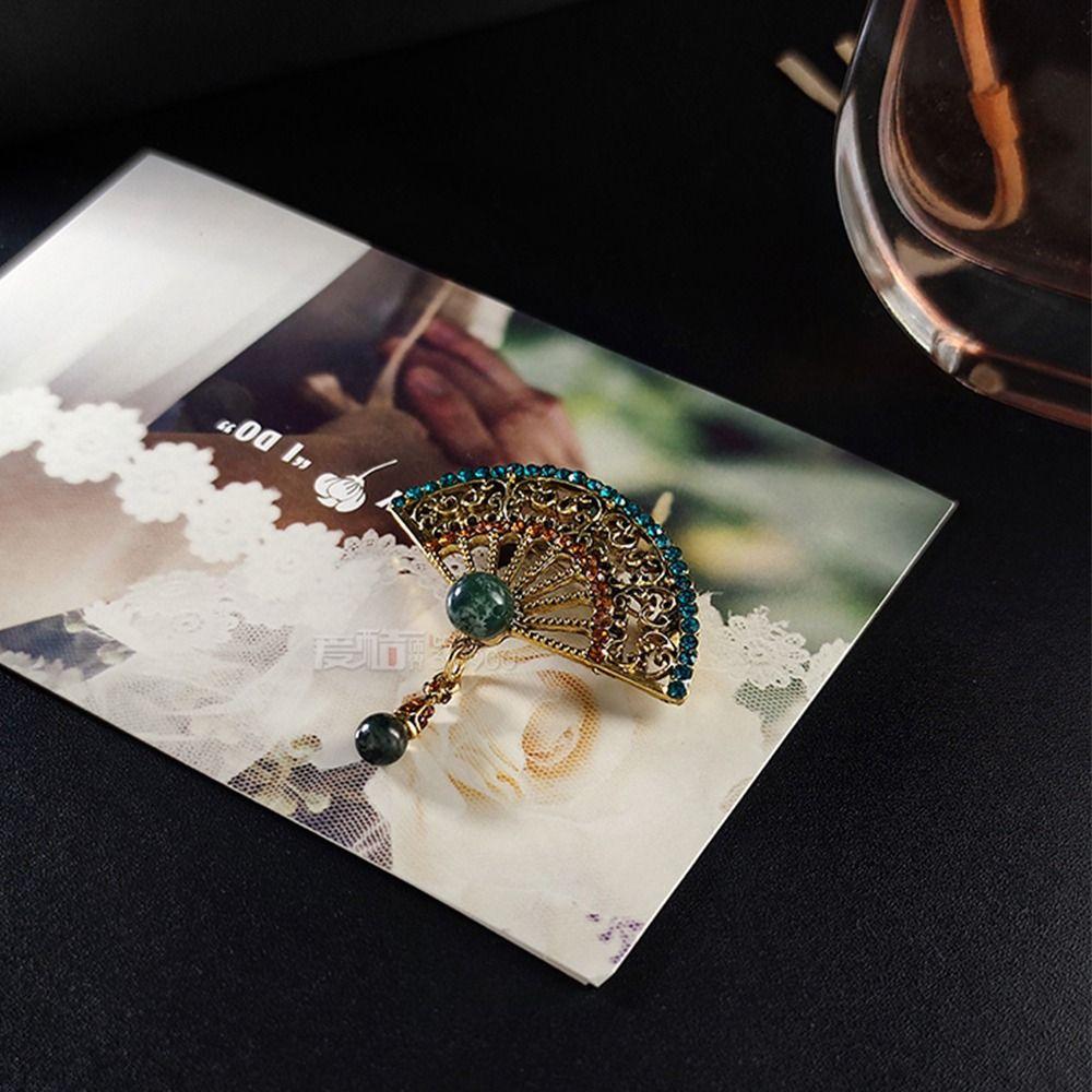 Style Dripping Oil Enamel Fan Brooches Women Brooch Chinese Style Collar Pin Jewelry Accessories