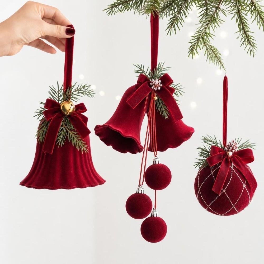 Plastic Tree Topper Wine Red Color Xmas Bell Festive Vibe Hanging Bauble Xmas Tree Decor