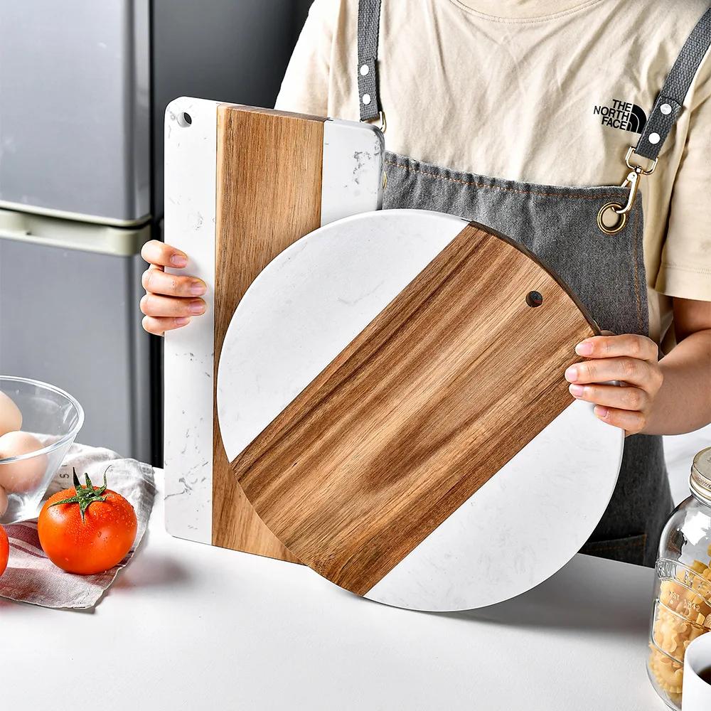 1Pc Food Grading Wood And Marble Cutting Board Fruit And Bakery Serving Board Kitchen Gadgets Kitchen Accessories Home Kitchen