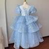 2025 Baby Girl Princess Dress Sequin Party Dresses for Children Puff Sleeves Clothing Classy Flower Girls Costume for Wedding