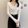 Kuz Qish V-boʻyinli Top Slim Fit Qisqa Bir xil rang Ichki Uzun qisma Asos Trikotaj Sviter Ayollar uchun