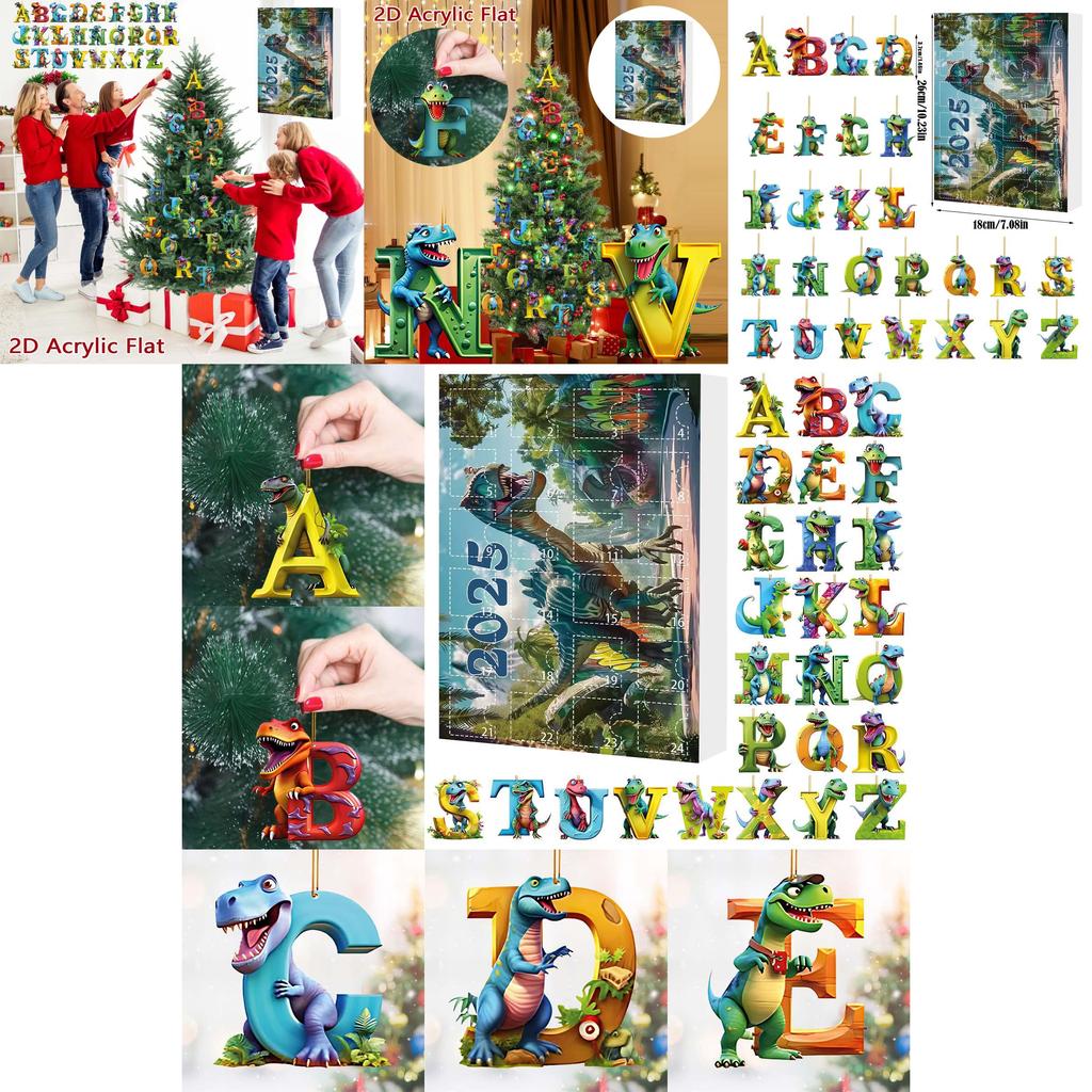 Christmas Dinosaur Letter Ornaments With Countdown Calendar For Holiday Decor And Gift Giving