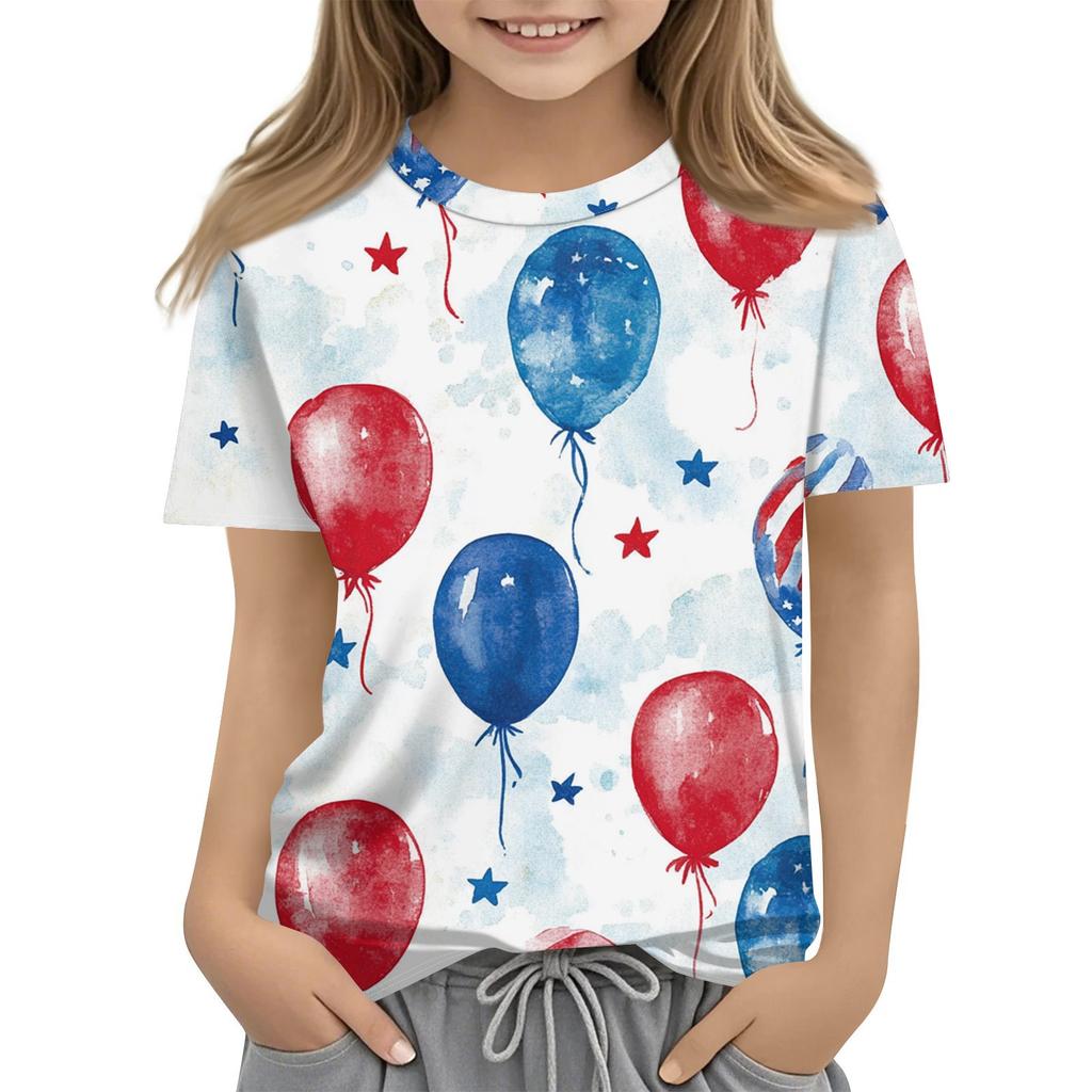 Детская модная повседневная футболка с коротким рукавом и принтом «День независимости» с круглым вырезом