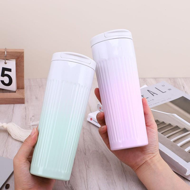 Gradient Stripe Stainless Steel Vacuum Insulated Travel Mug 500ml Leakproof Car Cup Office Home Outdoor Use