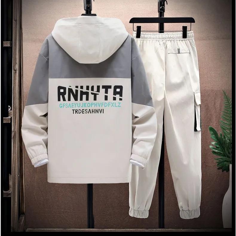 Мужские осенние повседневные комплекты из двух предметов: куртка с капюшоном + брюки, весенняя мода, корейская бейсбольная форма, мужской костюм