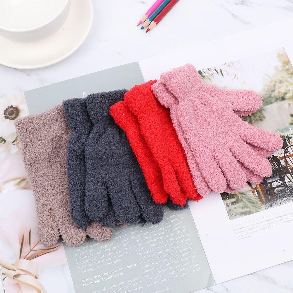 Winter Boys Girls Baby Cartoon Lovely Kids Gloves Coral Plush Mittens Candy Color Full Fingers
