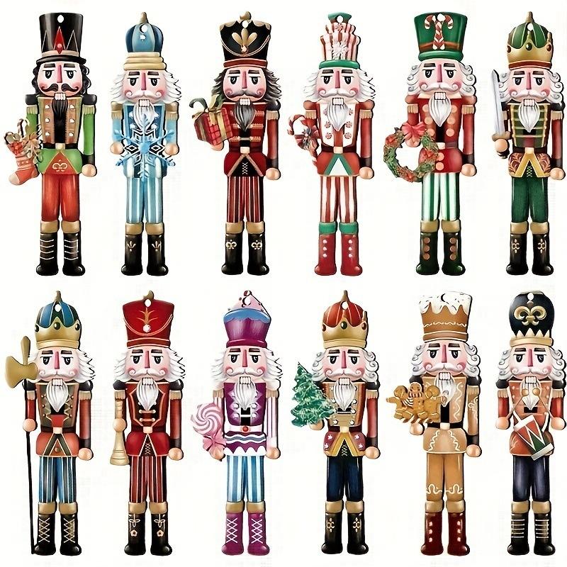 12-Piece Christmas Nutcracker Soldier Wooden Pendants Christmas Tree Ornaments 2024 Navidad Home Decor 2025 New Year Gifts