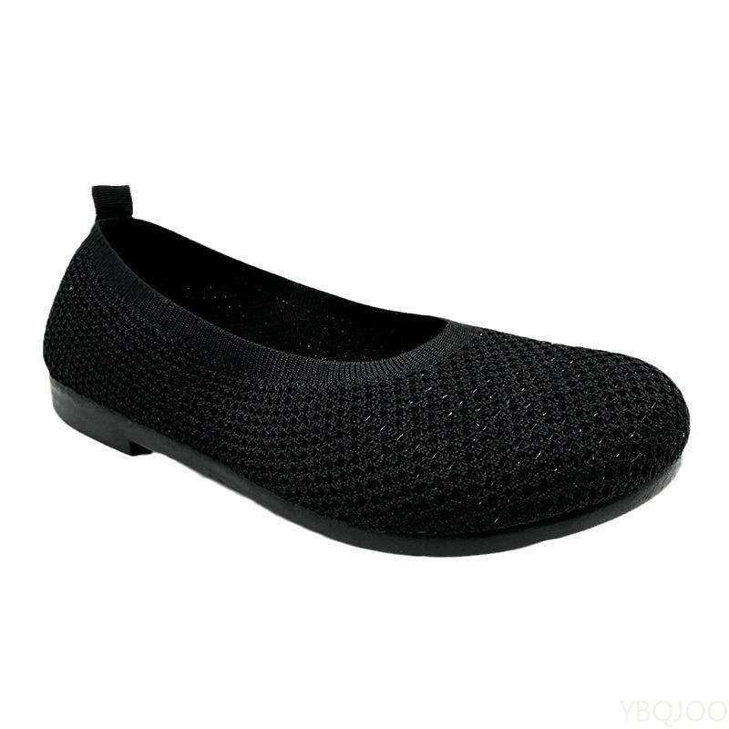 Новые вязаные туфли с круглым носком, простые однотонные, дышащие, с мягкой подошвой, для улицы, женские, подходящие для ежедневных поездок на работу и отдыха