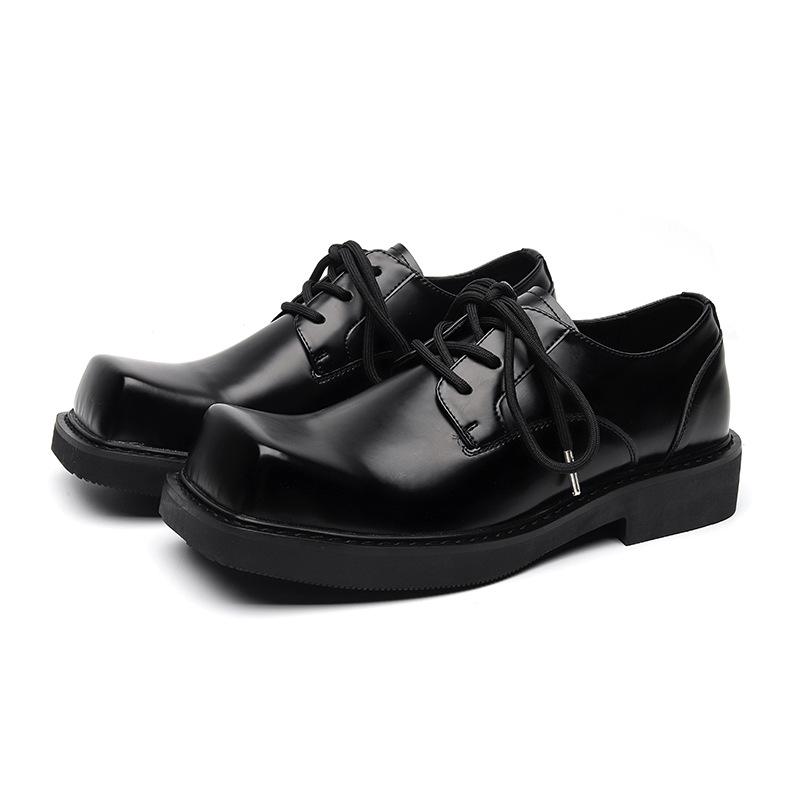 Square head leather shoes men's niche design formal men's shoes ins thick-soled low-top casual leather shoes