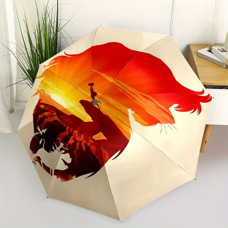 Lion King,Sunset Automatic folding umbrella, 8 ribs portable foldable design, best choice for business and going out, birthday, Halloween, C