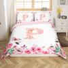 Initial Letter A Duvet Cover for Boys Girls Floral Monogrammed Bedding Set Romantic Rose Alphabet Quilt Cover with 2 Pillow Case