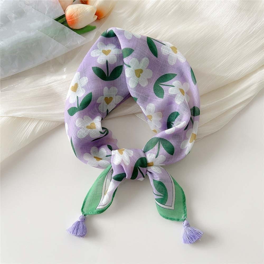60x60cm Square Scarf Fringed Floral Kerchief Head Wrap Neck Neckerchief Sun-Protection
