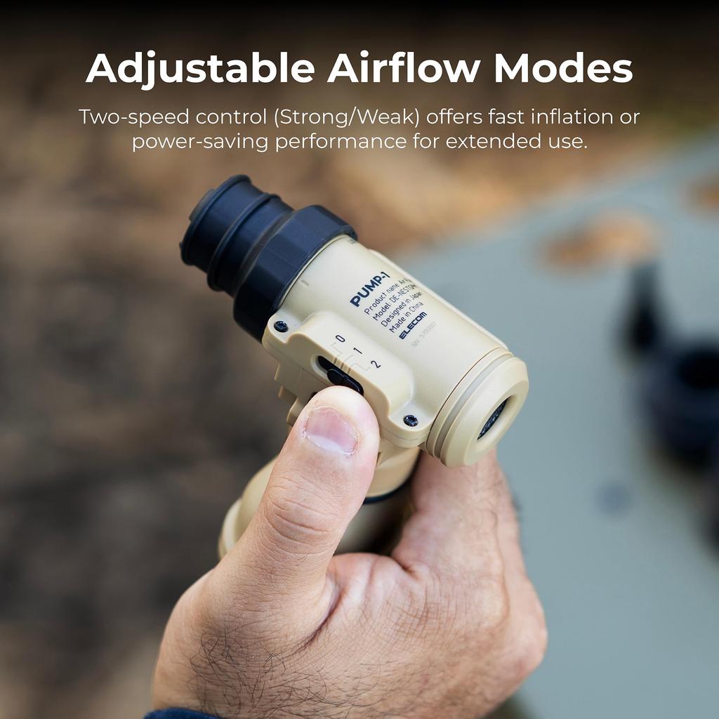 ELECOM NESTOUT PUMP-1 Air Pump [2 Pressure Settings, 8 Air Nozzles] Quiet, Lightweight, Electric Air Pump for Outdoor Use, Black (DE-NESTGPM1BK)