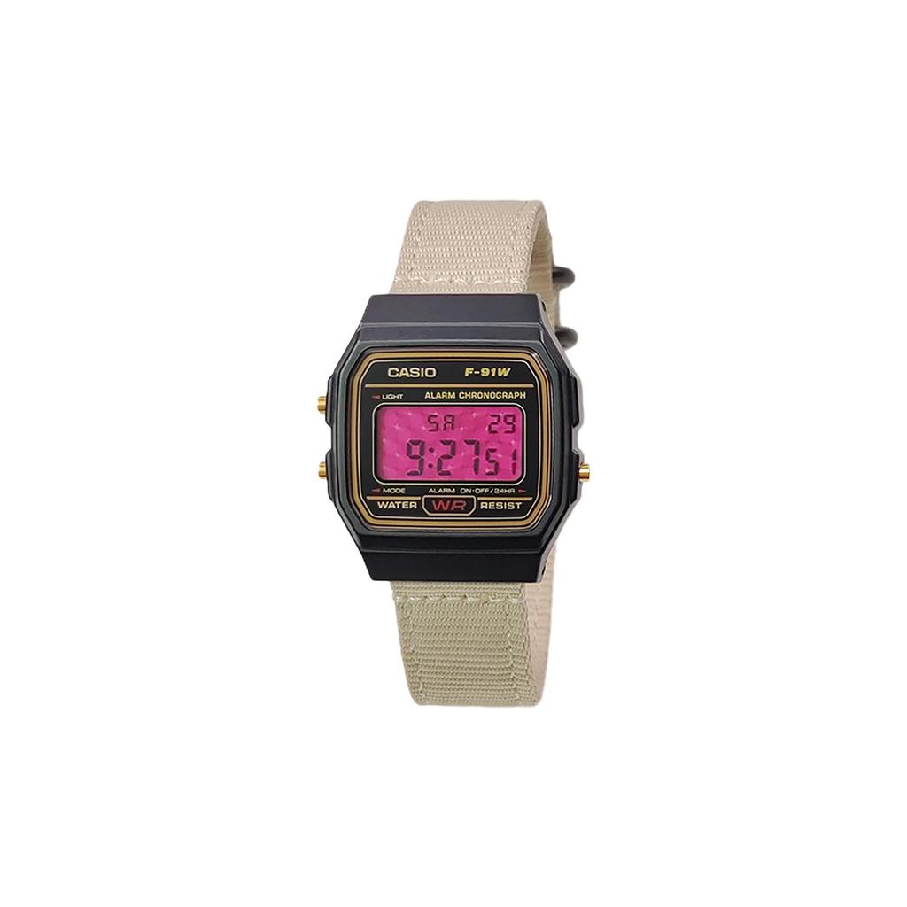 Casio Коллекция Custom Часы с кварцевым механизмом и нейлоновым ремешком Мужские часы Черный циферблат F-91WG-9(Watch5--)