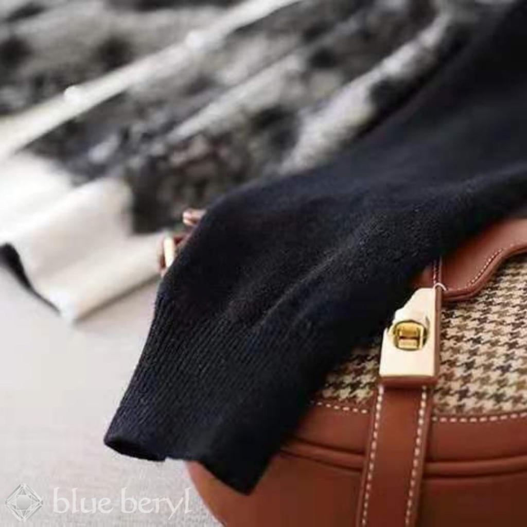 Вязаный Кружевной Жемчужный Длинный Круглый [Голубой Берилл] [Ограниченный Запас] [Голубой Берилл] Женский Кардиган, Перед, Пуговицы, Рукава, Горловина, Отделка, Черный, BB022-BK-S