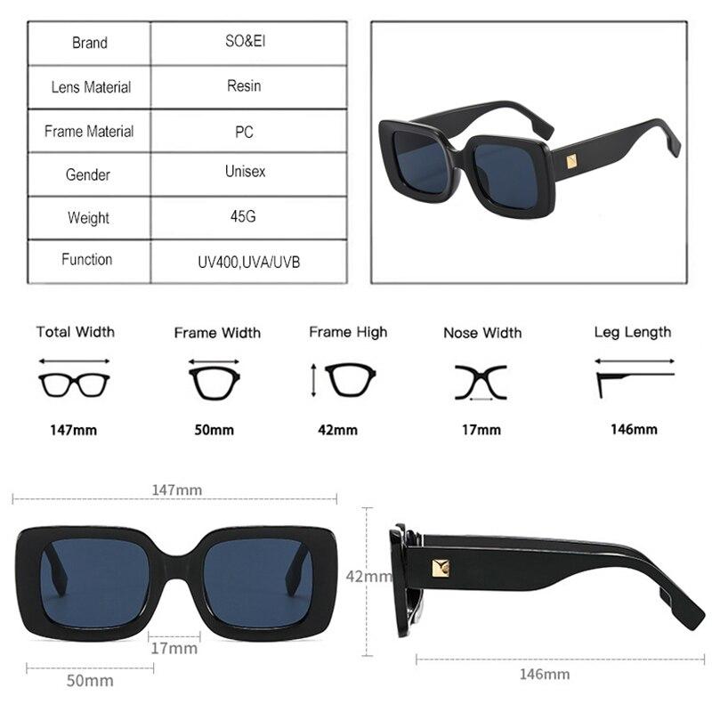 SO & EI модные квадратные солнцезащитные очки женские оттенки UV400 ретро заклепки украшения мужские трендовые солнцезащитные очки