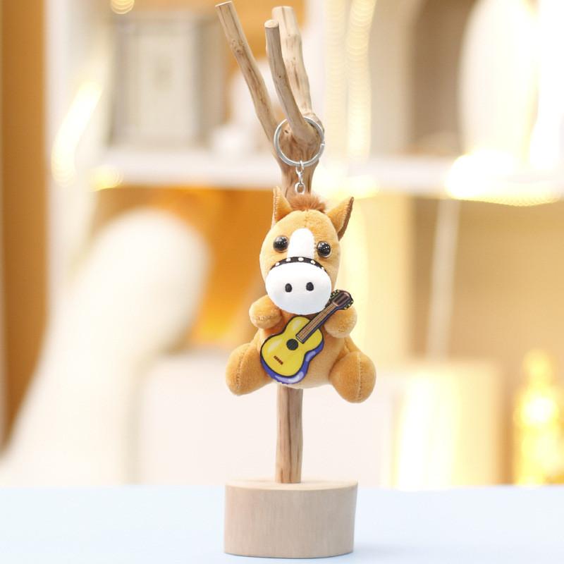Plush Mini Pony Keychain Animal Keyring With Guitar For Girls Gift And Bag Decor