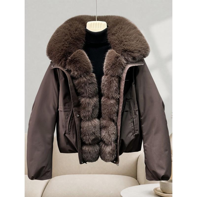 Womens Short Puffer Coat With Faux Fur Collar Thick Warm Cotton-Padded Jacket Winter Commute