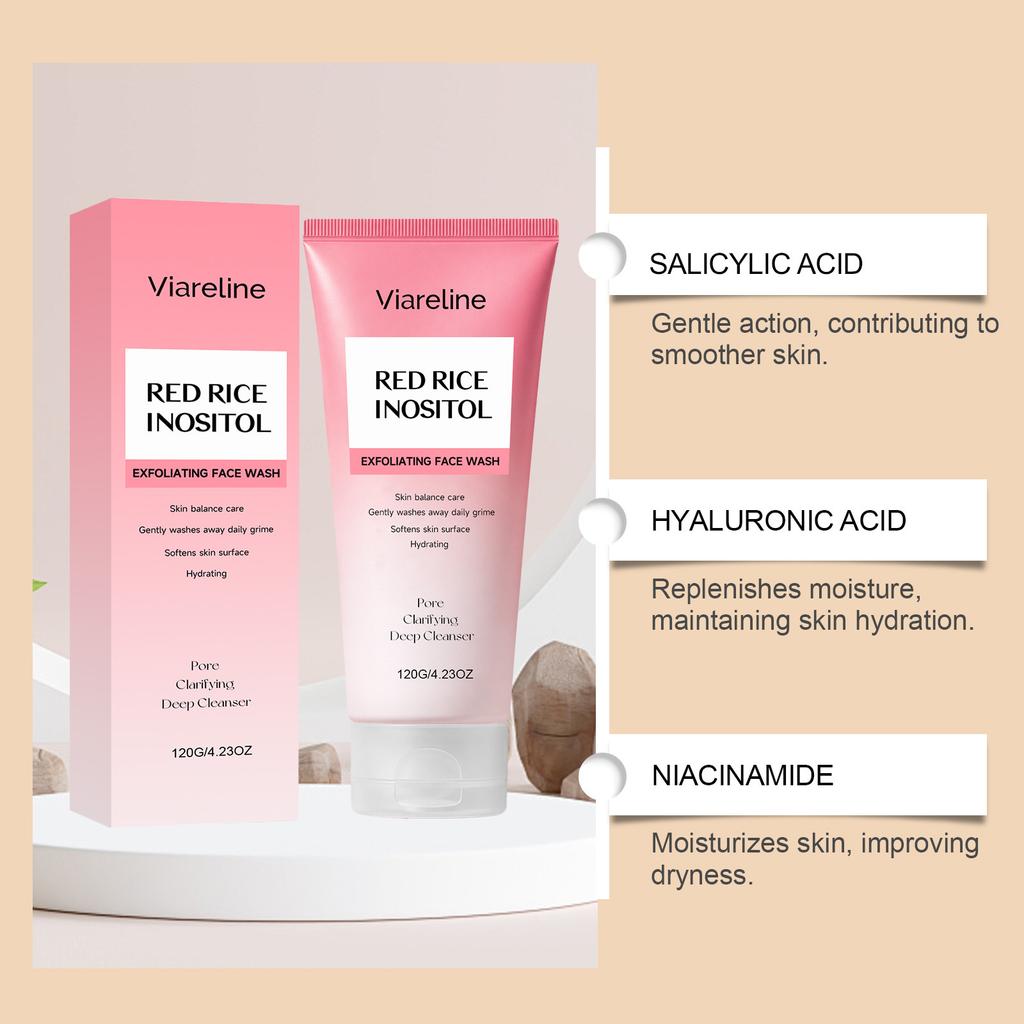 VIARELINE Gentle Exfoliating Facial Cleanser Smooth Skin Refreshing Hydrating Daily Face Wash Mild Formula 120g