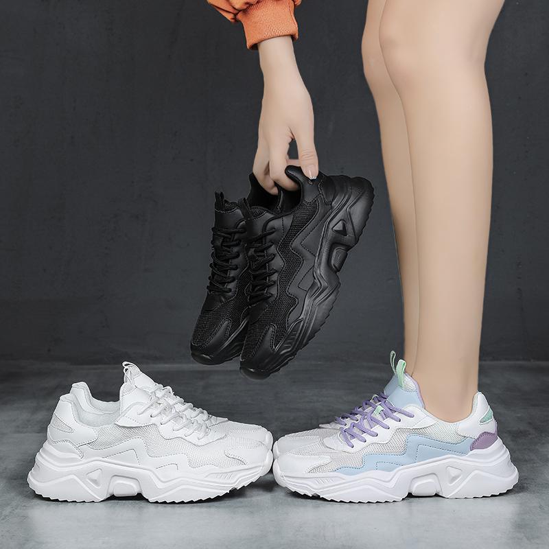 Универсальные кроссовки унисекс на толстой подошве для женщин 2025 Новая тенденция Сетчатые На шнуровке Дышащие Повседневные Спортивные Обувь Увеличенная Мягкость Для Ж