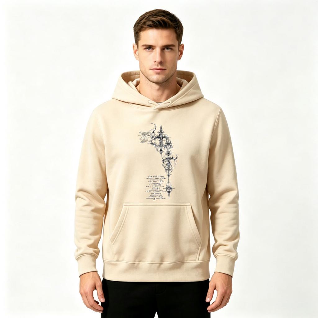 Men Gothic Cross Print Pullover Hoodie Casual Long Sleeve Streetwear Hooded Sweatshirt