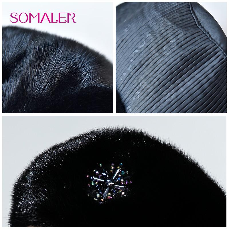 SOMALER Норковые береты для женщин, зимние русские шапки из цельного норкового меха, женские модные шапки со стразами