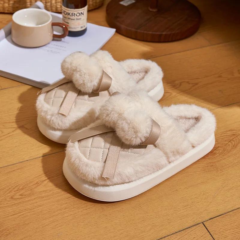 Женские зимние теплые короткие плюшевые домашние тапочки, женские мягкие домашние тапочки с толстой подошвой, женские нескользящие домашние тапочки из хлопка на плоской подошве