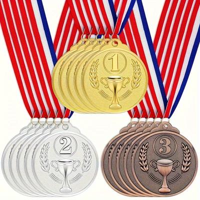 Комплект из 18 золотых, серебряных, бронзовых медалей с номером 1-е, 2-е и 3-е места, медали из сплава, универсальные, подходят для спорта и соревнований