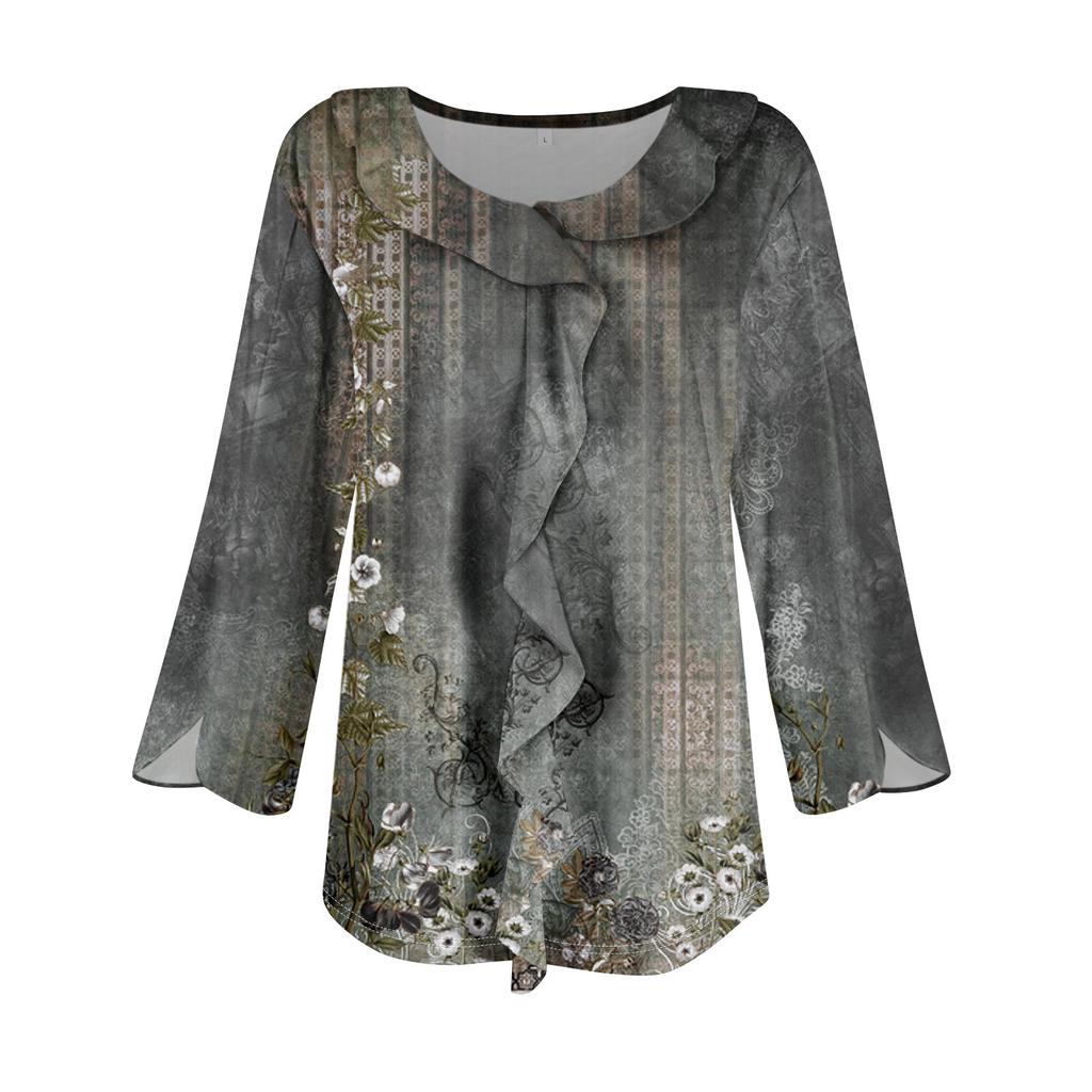 Рубашки с рукавом 3/4 для женщин, милые топы, футболки с рисунком, блузки, повседневные базовые топы больших размеров, пуловеры