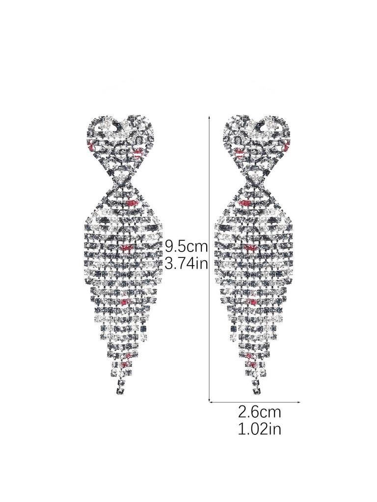 Luxurious Valentine's Shiny Diamond Heart Tassel Earrings for Women - Fashion Peach Heart Studs.
