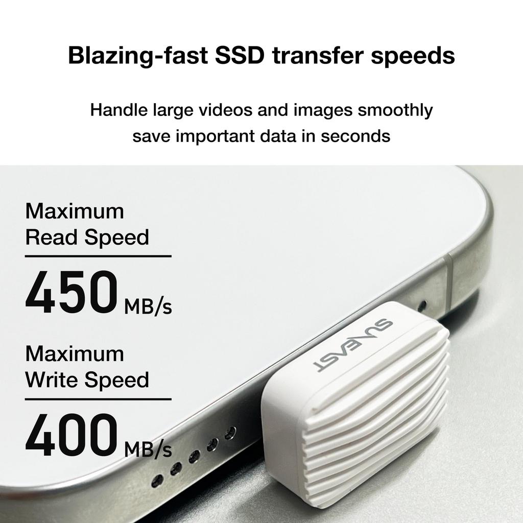 Внешний SSD-накопитель SUNEAST с разъемом USB-C, портативный SSD Nano. (Совместимость с Android, iPad, iOS, Mac, Windows 11.) Белый [128 ГБ портативный] SE-PS128G2LNN1WF