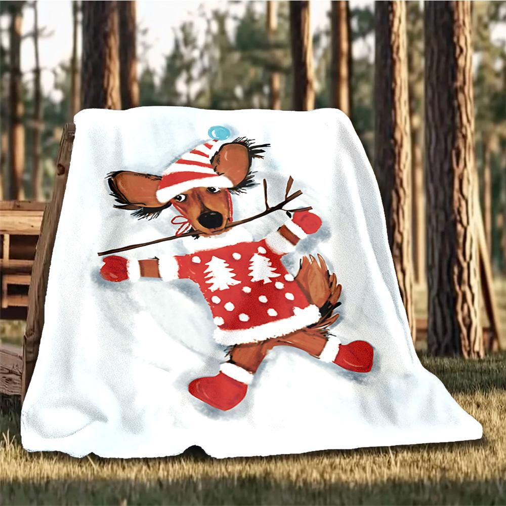 1pc Christmas dog Outdoor Flannel Blanket Soft All Season Polyester Throw , Perfect for Picnics & Travel , Picnic Accessory