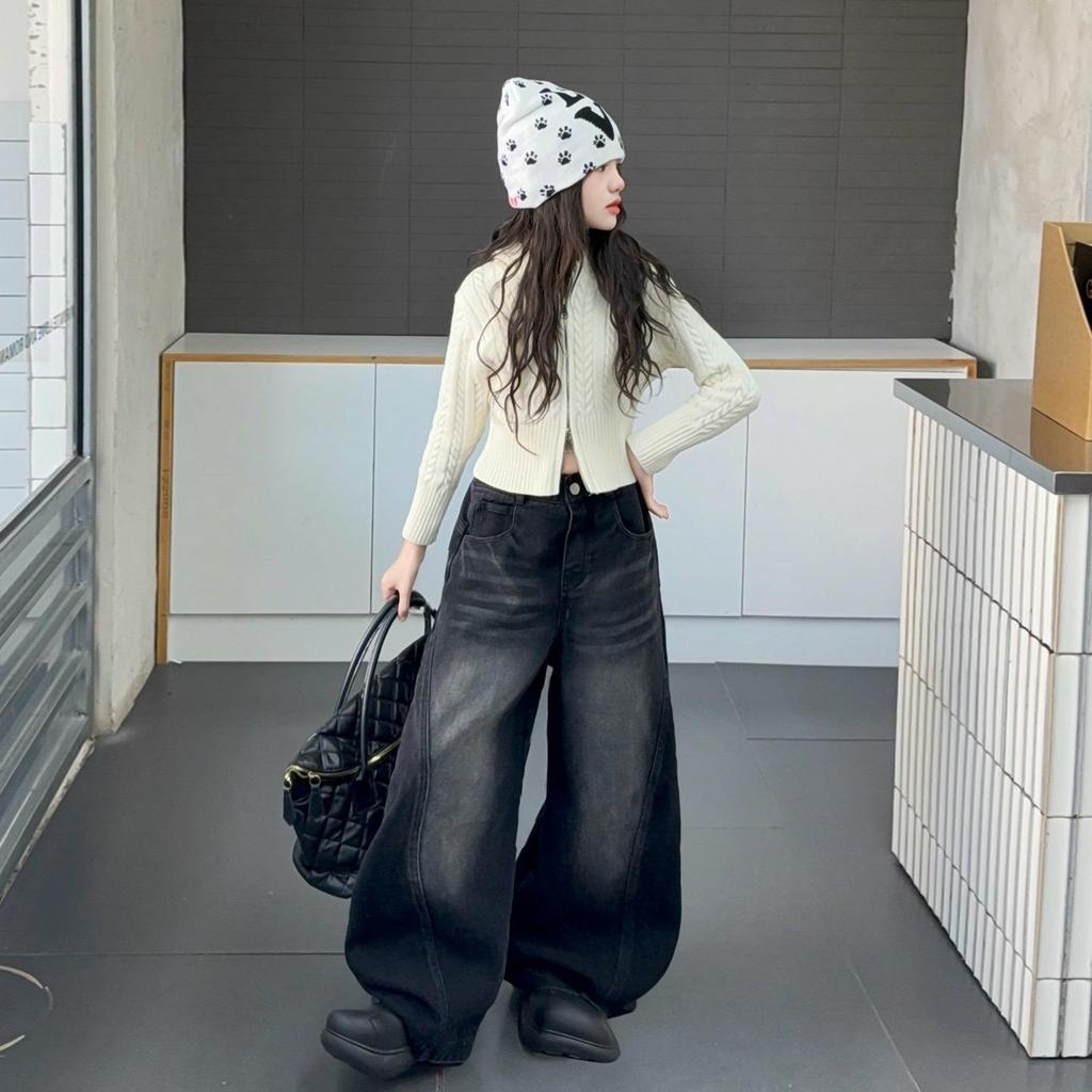 Комплект для девочек «Осень 2025», кардиган с капюшоном и джинсы в корейском стиле