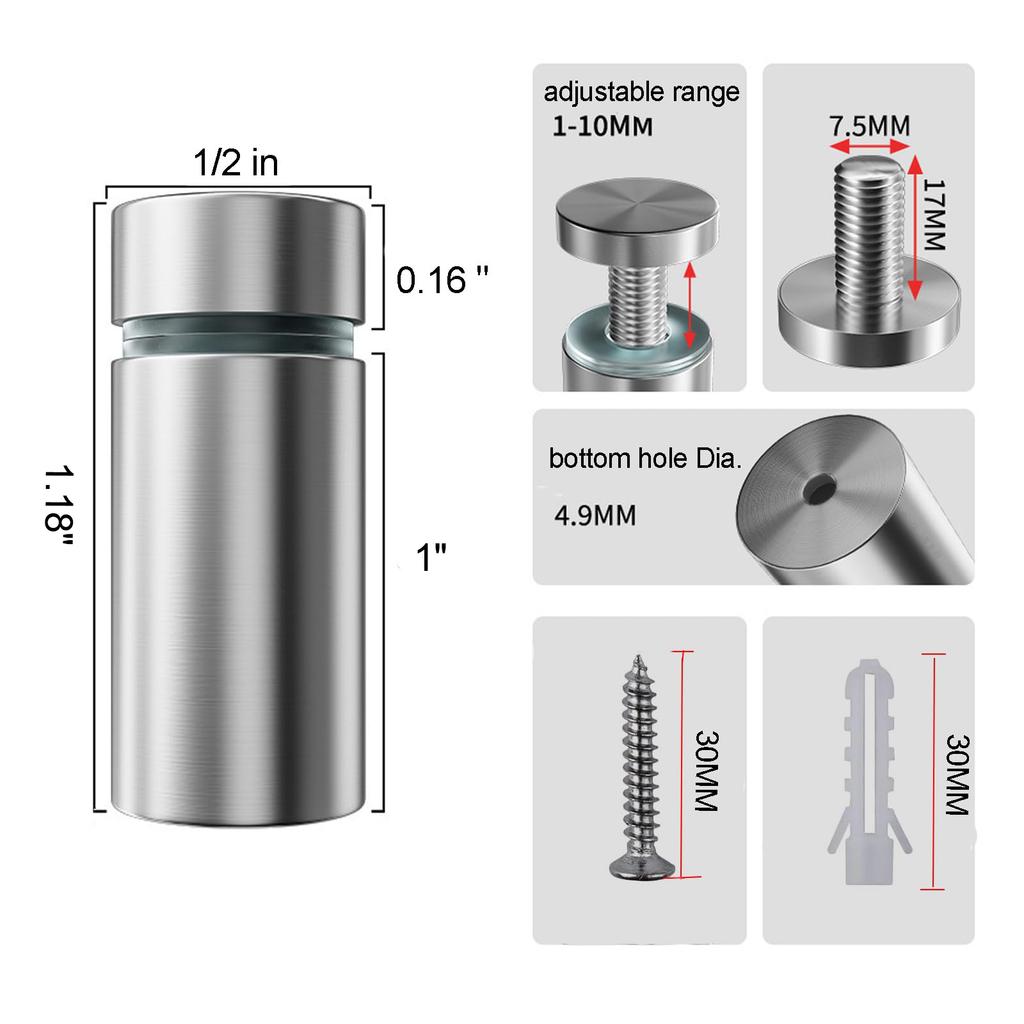 Винты для крепления знаков 1/2 x 1 дюйм из нержавеющей стали, настенные крепления, рекламные винты, крепеж для акриловых знаков