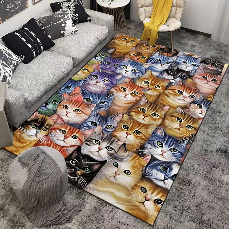 Colorful Cartoon Cat Faces Pattern Printed Carpet for Home Decor Suitable for use as an anti-slip for living room bedroom sofas