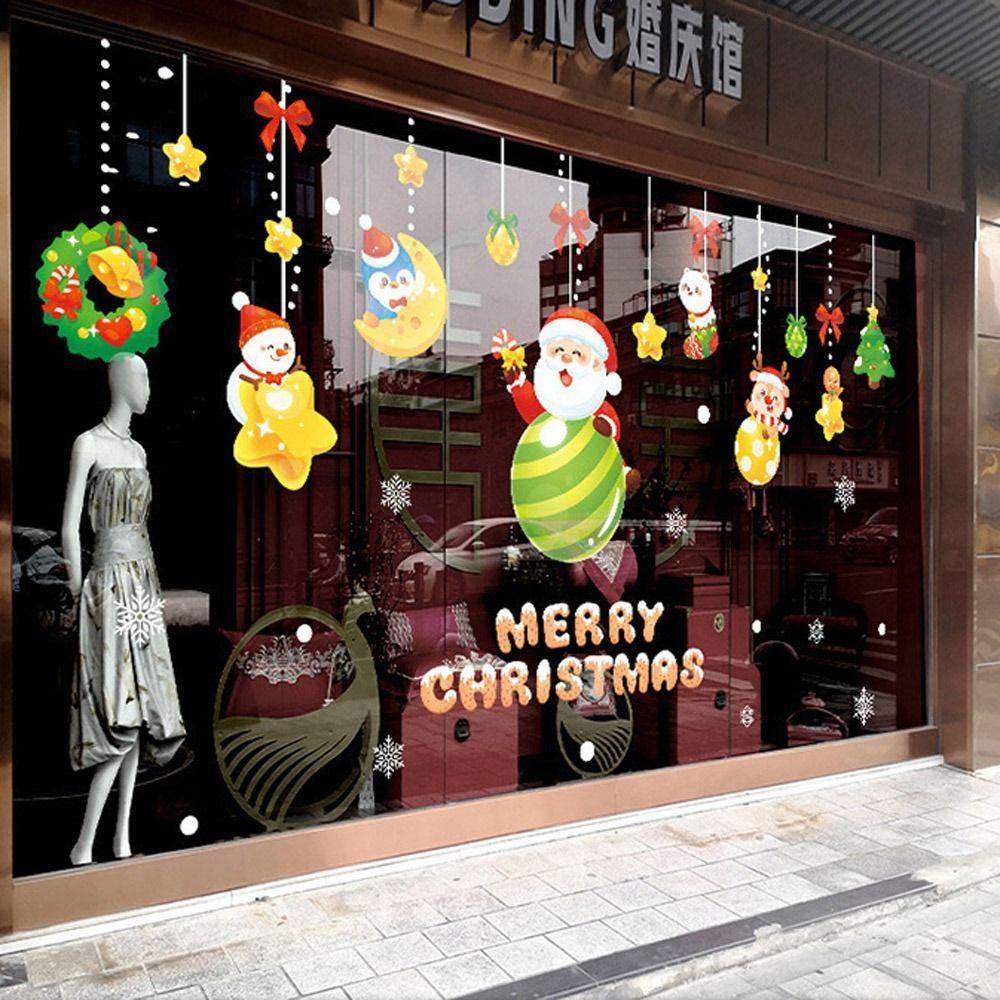 Новогодняя рождественская настенная наклейка Снежинка Санта-Клаус Лось Стеклянная наклейка Подарочная наклейка на окно Домашний декор