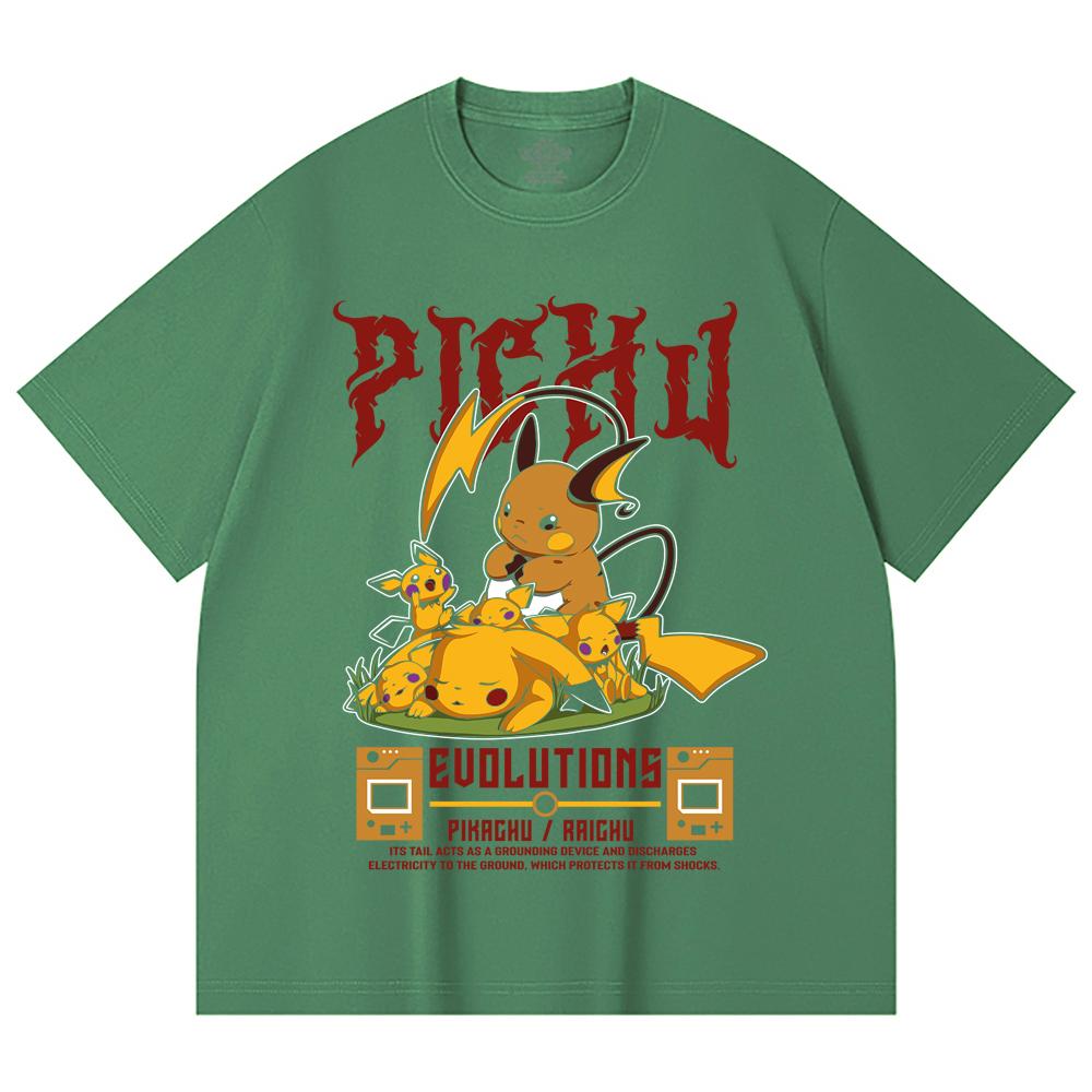 230 Gsm 100% Cotton Pokemon V18 Pikachu Evolutions Print Unisex Heavy Cotton T Shirt