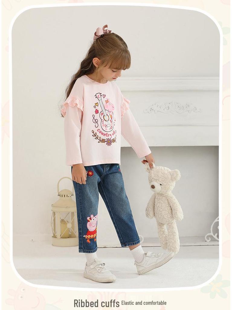 Футболка с длинным рукавом для девочек Peppa Pig - Стильный принцессный дизайн для весны/осени